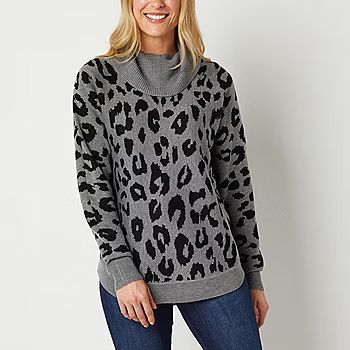 Liz Claiborne Womens Cowl Neck Long Sleeve Animal Pullover Sweater | JCPenney