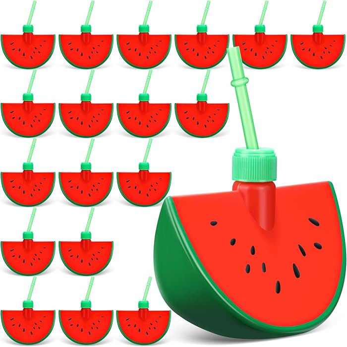 Nuogo 20 Pieces Watermelon Cup with Straws and Lids 13. 5oz Plastic Watermelon Shape Drink Cups R... | Amazon (US)