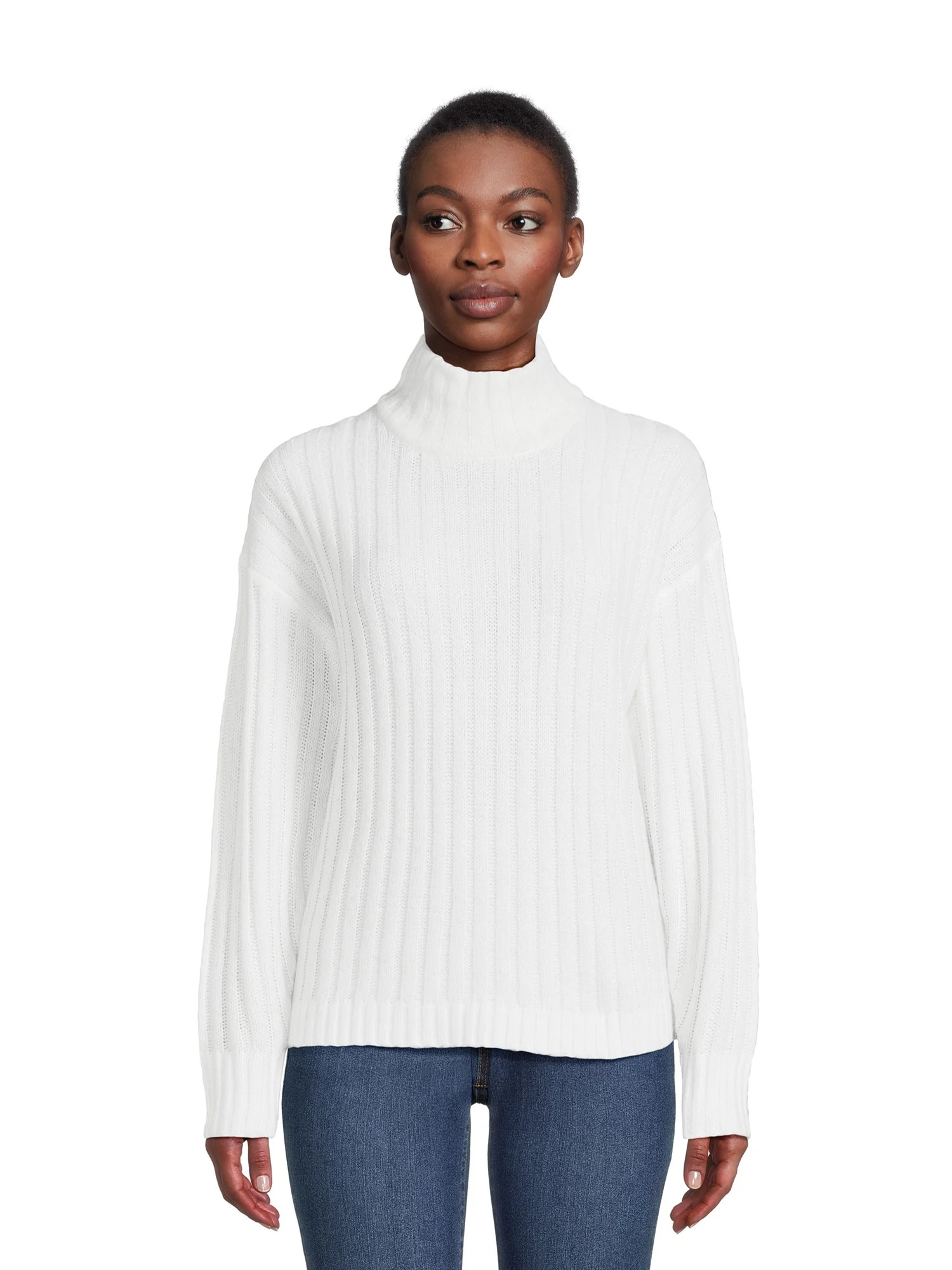 Time and Tru Women's Mock Neck Rib Knit Sweater, Midweight, Sizes XS-XXXL | Walmart (US)