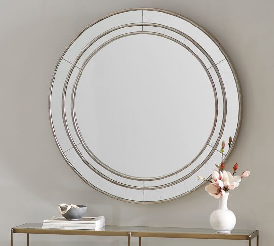 Marlena Antique Round Mirror - Brushed Silver | Pottery Barn (US)
