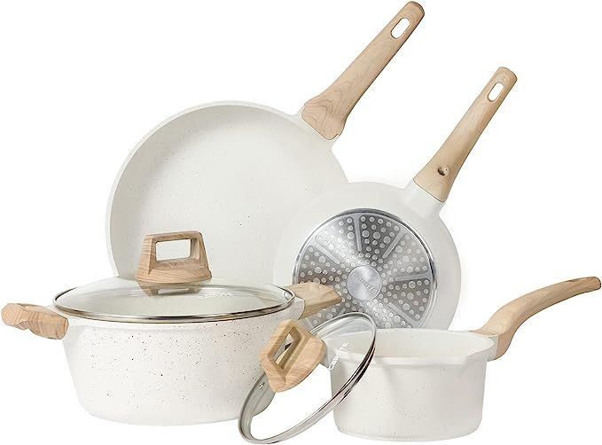 CAROTE Nonstick Pots and Pans Set , White Granite Induction Kitchen Cookware Sets,Non Stick Cooki... | Amazon (US)
