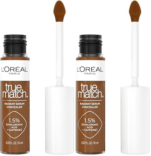 L'Oreal Paris True Match Radiant Serum Concealer, Brightening Under Eye Concealer Make Up with 1.5% Hyaluronic Acid and Caffeine, C10, 0.33 Oz (Pack of 2) | Amazon (US)