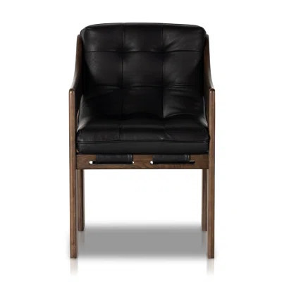 Kensington Tufted Leather Upholstered Arm Chair in Heirloom Black | Perigold