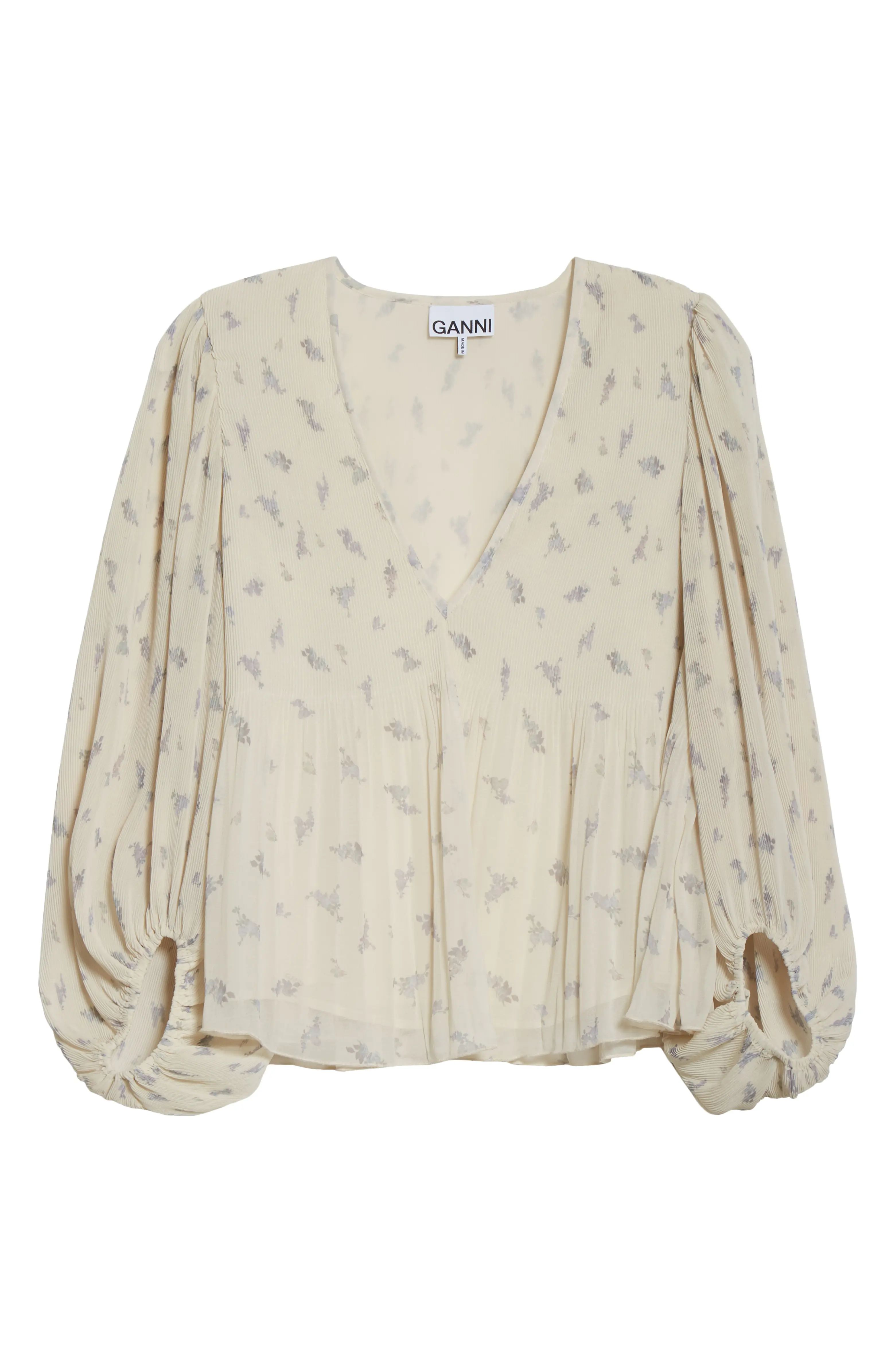 Floral Print Balloon Sleeve Pleated Georgette Blouse | Nordstrom