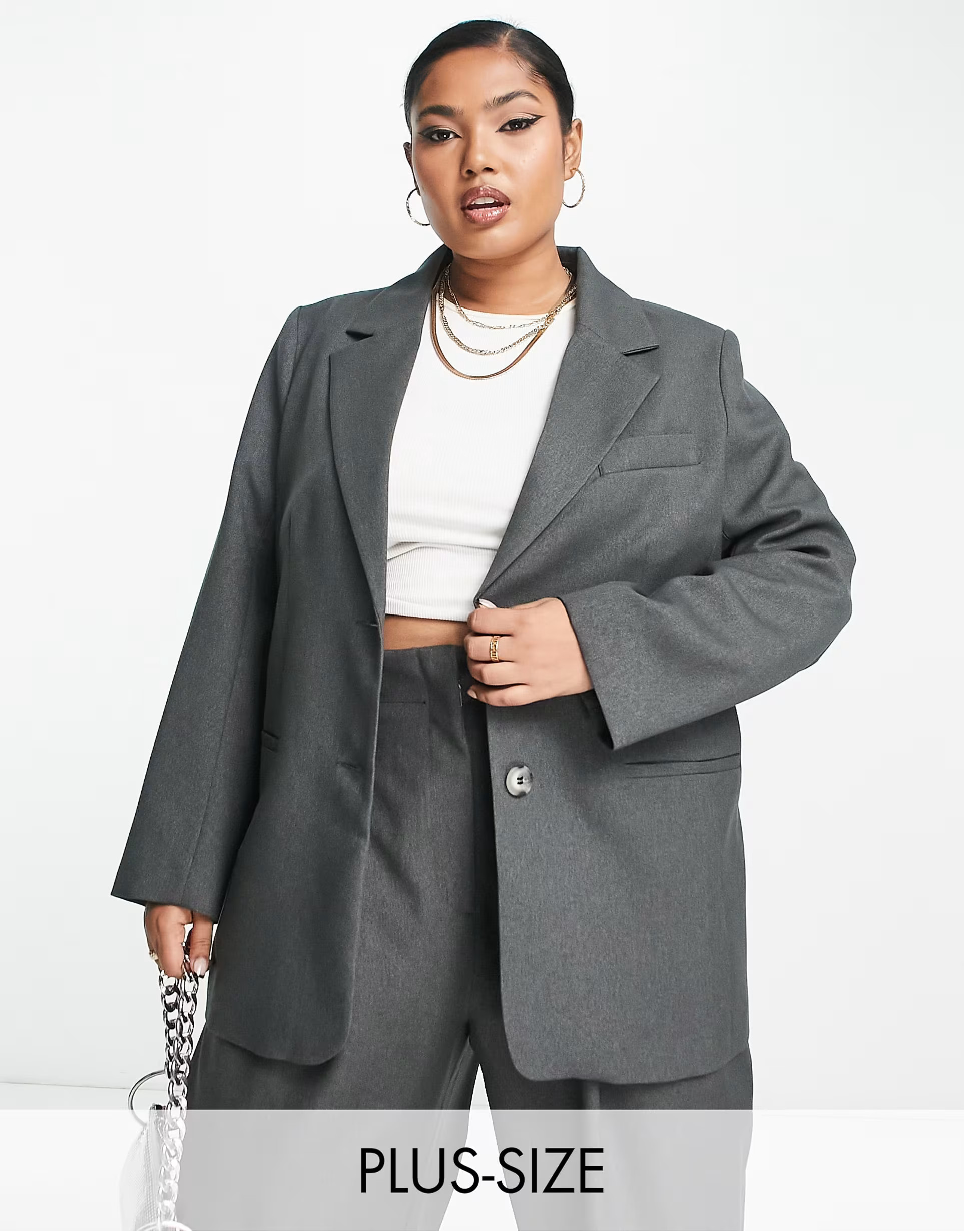 River Island Plus structured dad blazer in gray - part of a set | ASOS (Global)