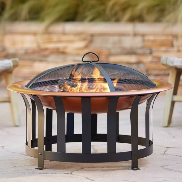 John Timberland Copper and Black Outdoor Fire Pit Round 30" Steel Wood Burning with Spark Screen ... | Target