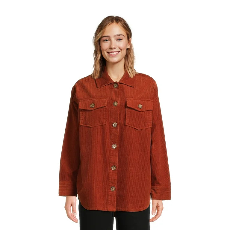 Time and Tru Women's Button Down Corduroy Shacket with Pockets, Sizes XS-XXXL | Walmart (US)