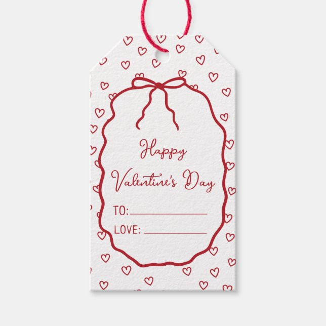 Cute Red Hearts & Bow Custom Valentine's Day Gift Tags | Zazzle | Zazzle
