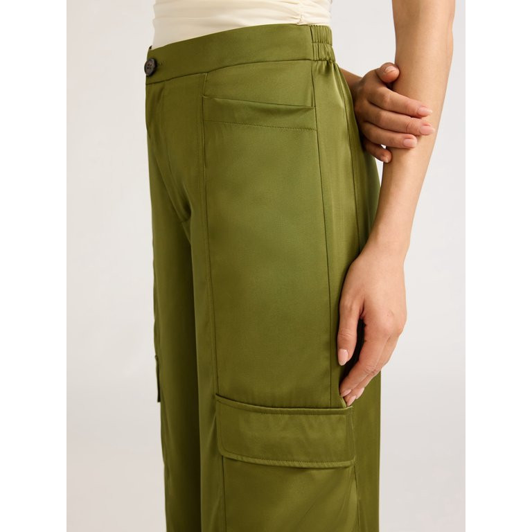 Sofia Jeans Women's Cargo Wide Leg High Rise Satin Pants, 30" Inseam, Sizes XS-XXL - Walmart.com | Walmart (US)