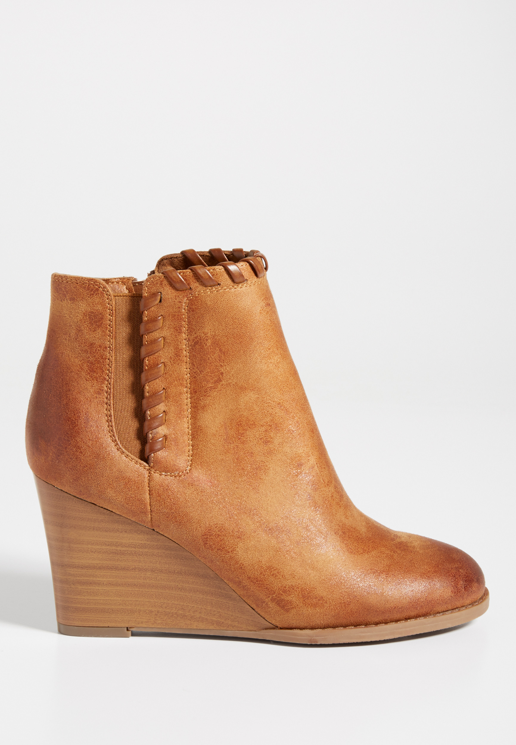 Tina distressed faux leather wedge with whip stitched trim | Maurices