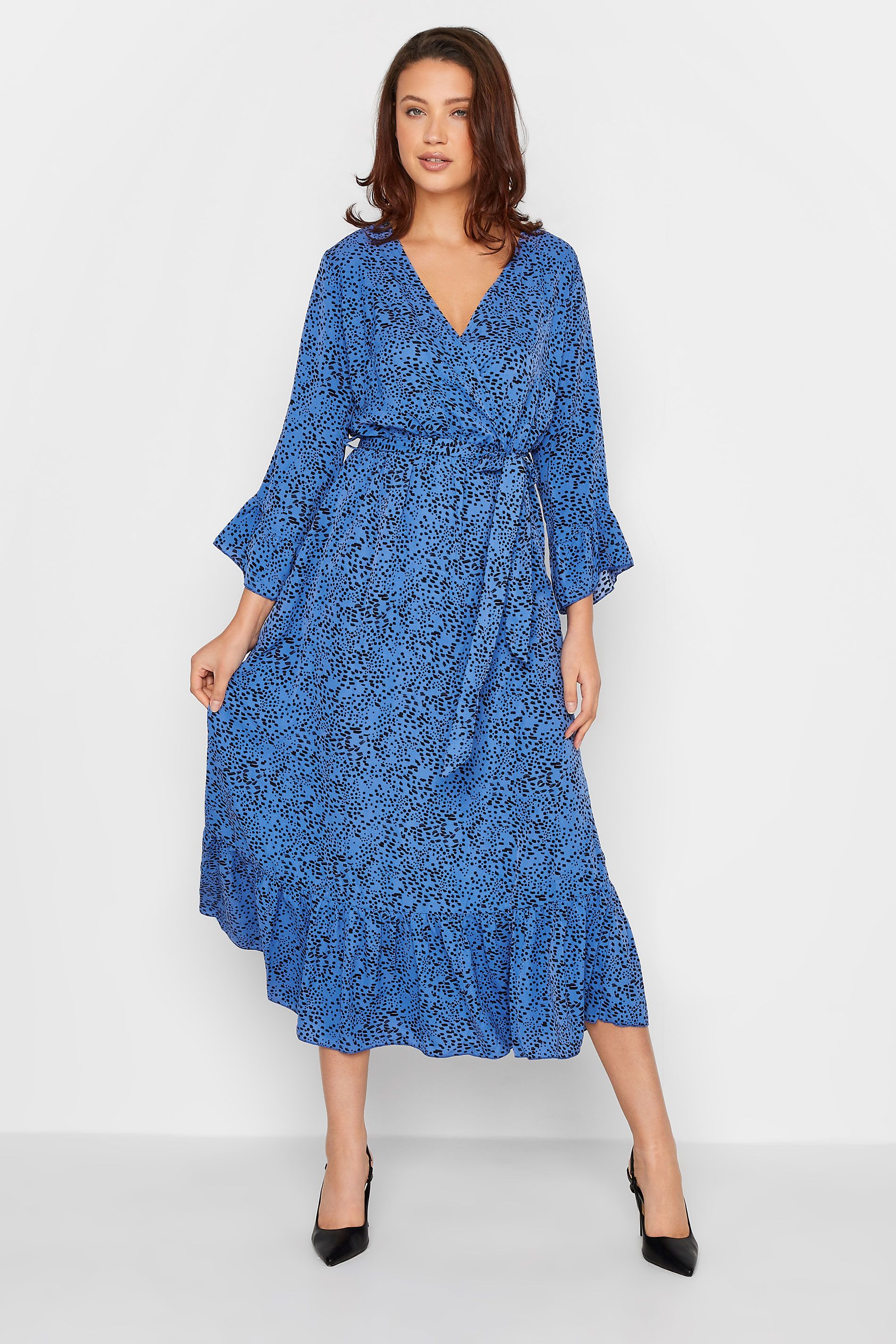 LTS Tall Cobalt Blue Dalmatian Print Wrap Dress | Long Tall Sally