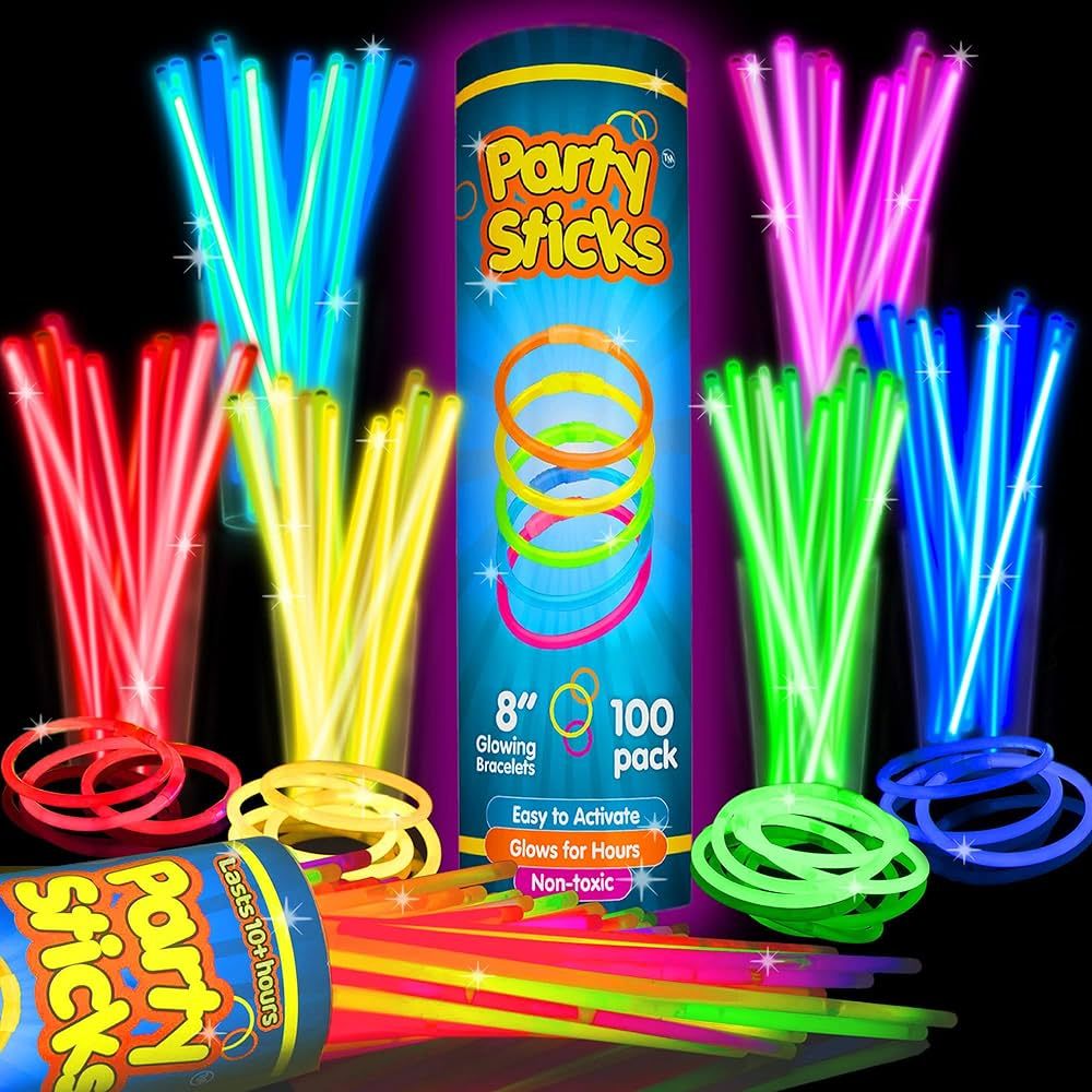 Glow Sticks Bulk Party Favors 100pk - 8" Glow in the Dark Party Supplies, Light Sticks for Neon P... | Amazon (US)