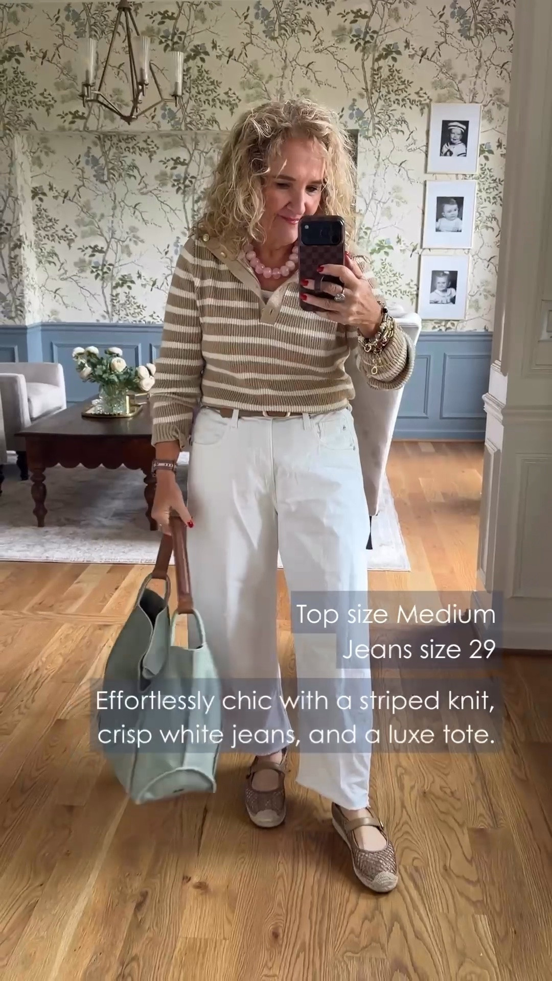 This striped knit top is such an easy way to make white pants feel polished and relaxed. I love the neutral stripes paired with the sage green bag and woven Mary Jane flats.

💡 LTK MADE EASY
❤️ Heart = Support my posts!
🔖 Save = Get sale & restock alerts
📋 Lists = Keep favorites organized
📲 Share = Send lists and products to a friend. Hello, Christmas List!
💬 Comment = Ask me anything about what I'm wearing.:-)

#LTKootd #LTKTravel #LTKOver40