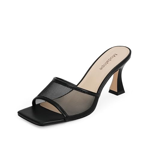 Black High Heels for Women Open Toe Chunky Block Heels for Women Mules Size 8 | Amazon (US)