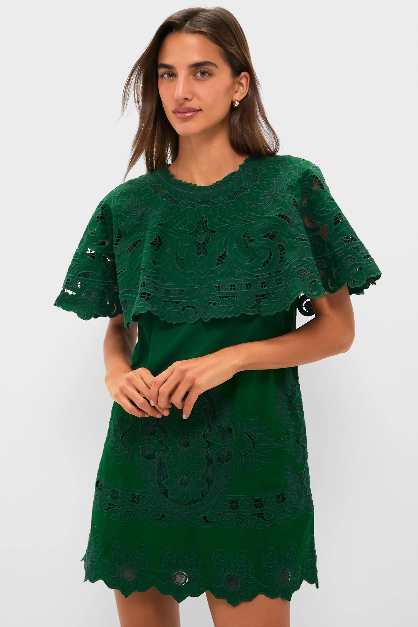 Green Ceci Embroidery Capelet Mini Dress | Tuckernuck (US)