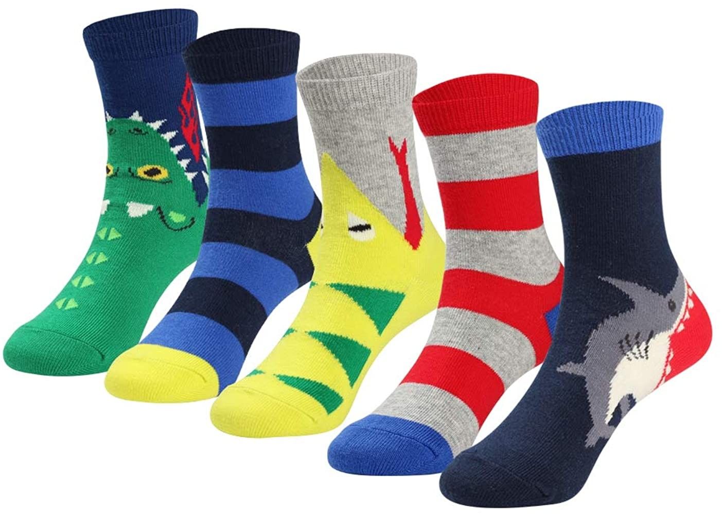 COTTON DAY Boys Fun Novelty Design Socks Bright Colors Pack of 5 | Amazon (US)