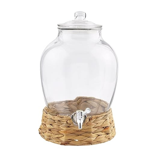 Mud Pie Water Hyacinth Drink Dispenser, Clear, 17.5" x 10.5" Dia | Amazon (US)