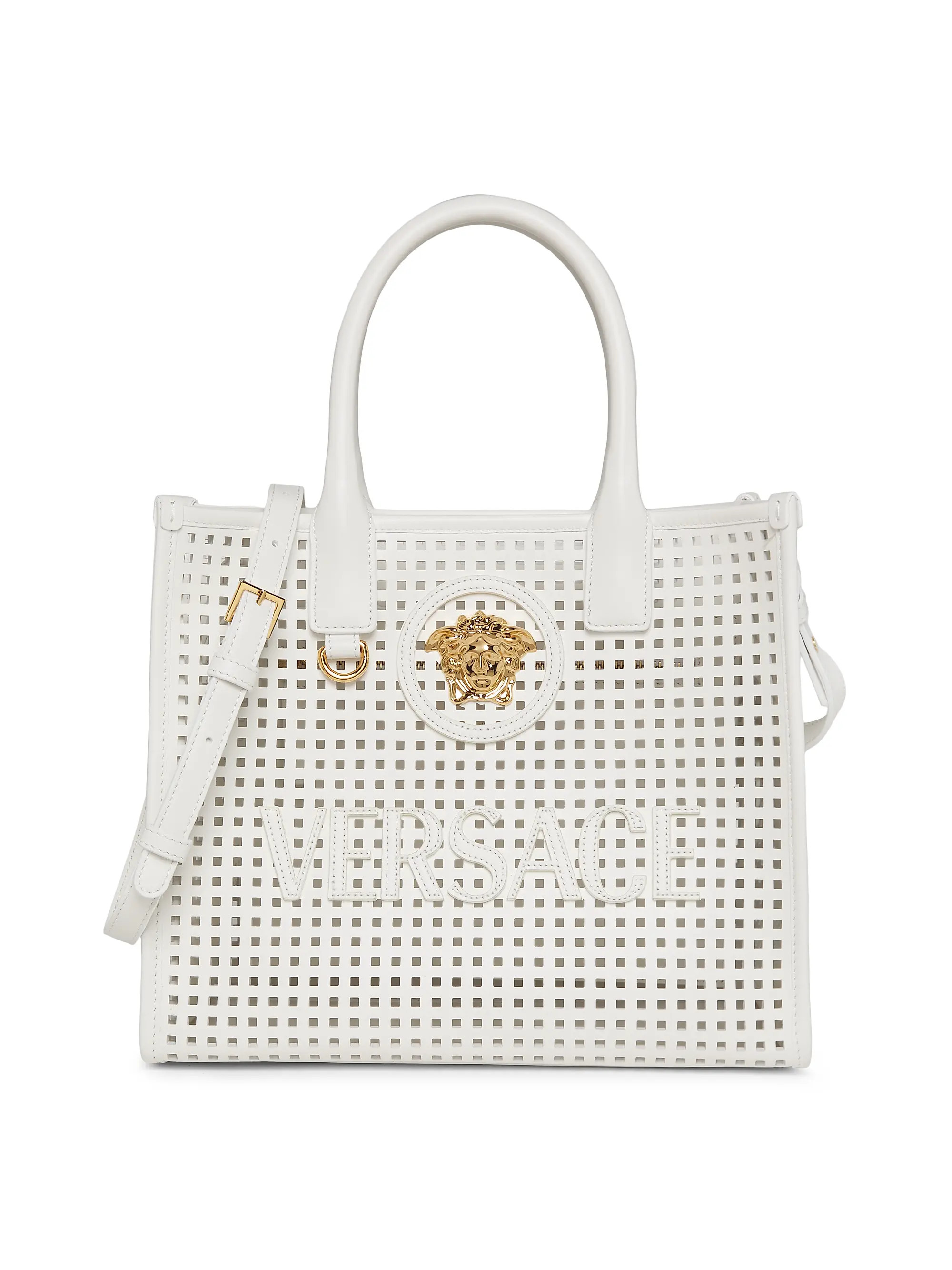 Small Medusa Perforated Leather Tote Bag | Saks Fifth Avenue