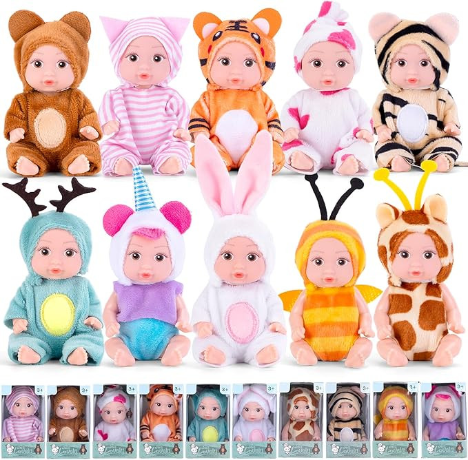 10PCS 4inch Mini Reborn Baby Dolls Set with 10 Outfits - Realistic Open Eye Design Child-Safe Rol... | Amazon (US)
