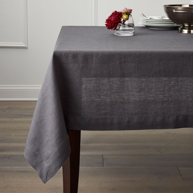 Marin 60"x120" Graphite Grey Linen Tablecloth + Reviews | Crate and Barrel | Crate & Barrel