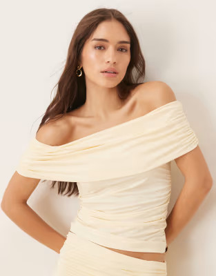 ASOS DESIGN mix & match ruched off the shoulder top in buttermilk | ASOS | ASOS (Global)