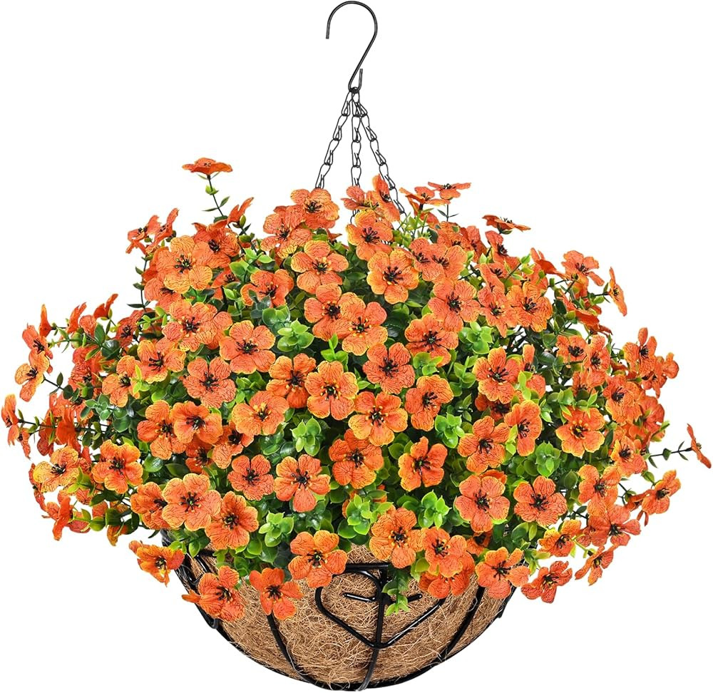 Waipfaru Artificial Fake Hanging Mums Plants Flowers Basket for Fall Autumn Outdoor Decor, Faux S... | Amazon (US)