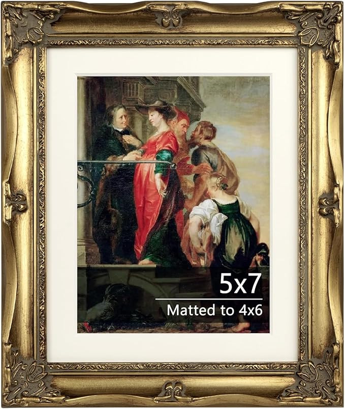 Vintage Gold Ornate Baroque Carved Wood Picture Frame with Mat (5x7, Gold) | Amazon (US)