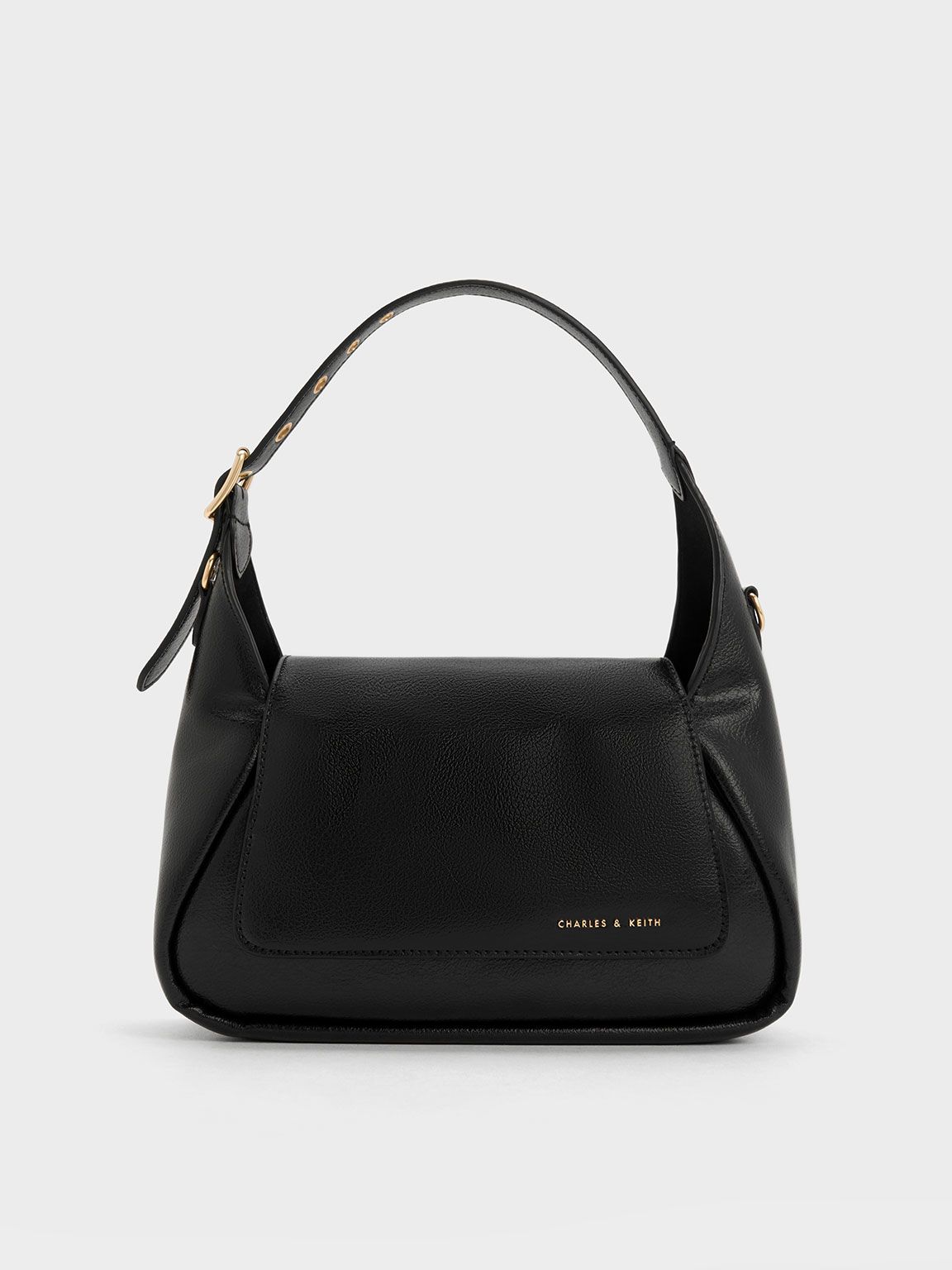 Buzz Front Flap Hobo Bag
 - Black | Charles & Keith US