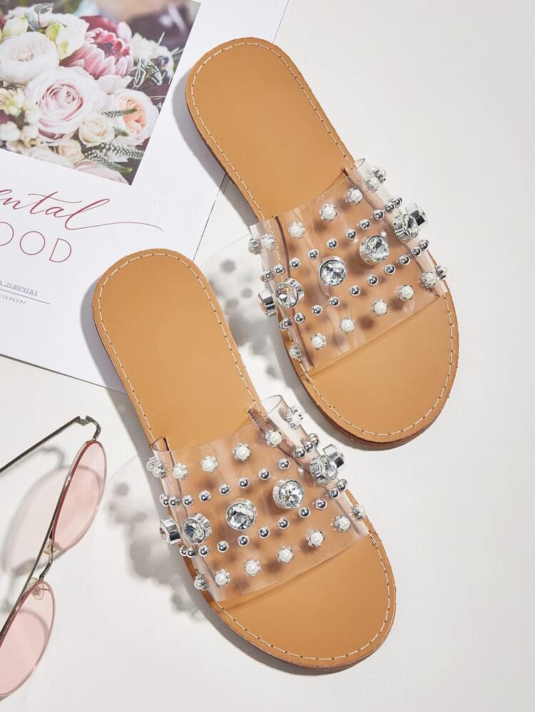 Clear Rhinestone Decor Slide Sandals | SHEIN