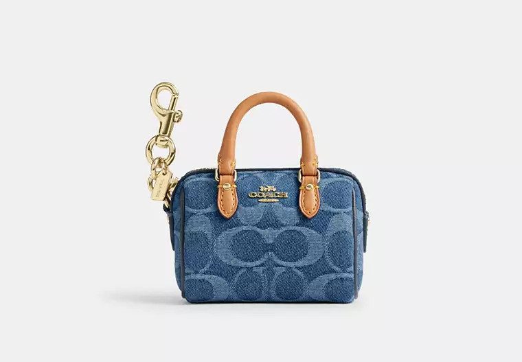 Coach Outlet Mini Rowan Bag Charm In Signature Denim - Blue | Coach Outlet US