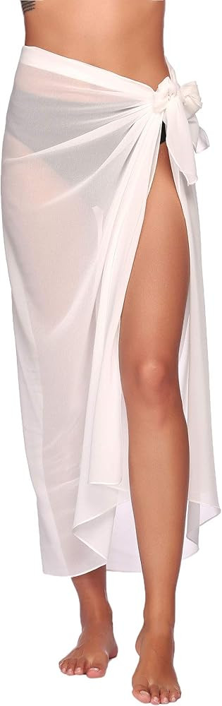 Ekouaer Sarong Swimsuit Coverup for Women Chiffon Long Beach Tie Wrap Skirt Sexy Bikini Sheer Scarf  | Amazon (US)
