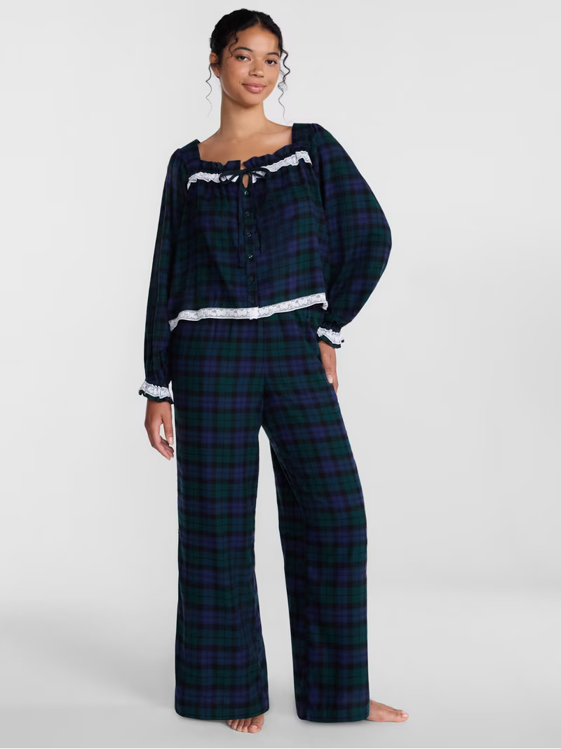Joyspun Women's Flannel Peasant Sleep Top with Long Sleeves, Sizes XS-2X | Walmart (US)