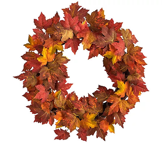 Nearly Natural 22" Maple Leaf Artificial Wreath - QVC.com | QVC