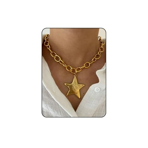 Star Necklace For Women, 14k Gold Pendant Heart Chunky Statement Y2k Big Silver Vintage Link Thic... | Amazon (US)