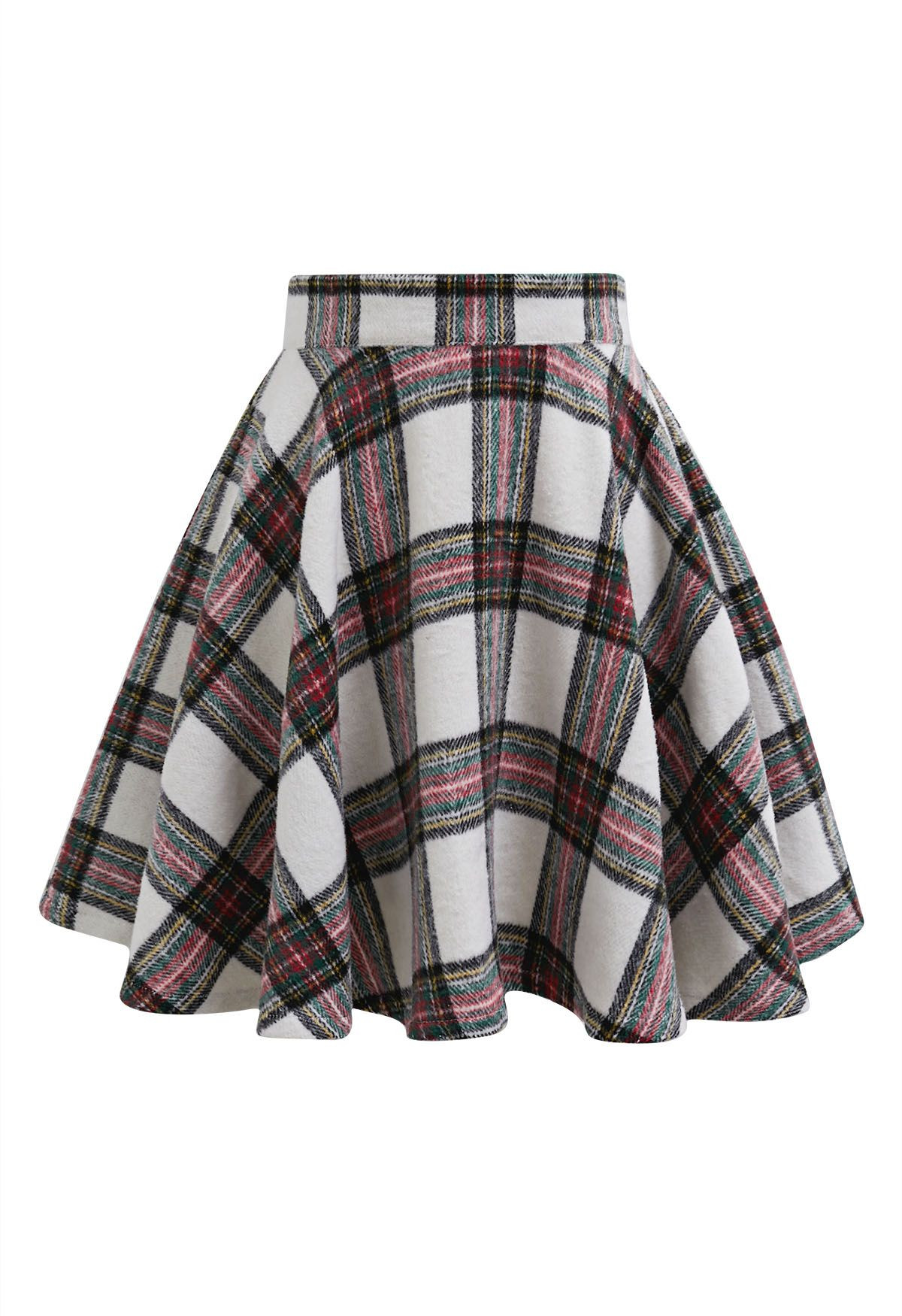 Festive Charm – Ausgestellter Minirock mit Schottenkaro in Elfenbein | Chicwish