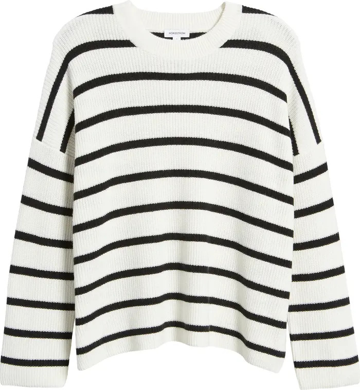 Stripe Oversize Organic Cotton & Wool Crewneck Sweater | Nordstrom