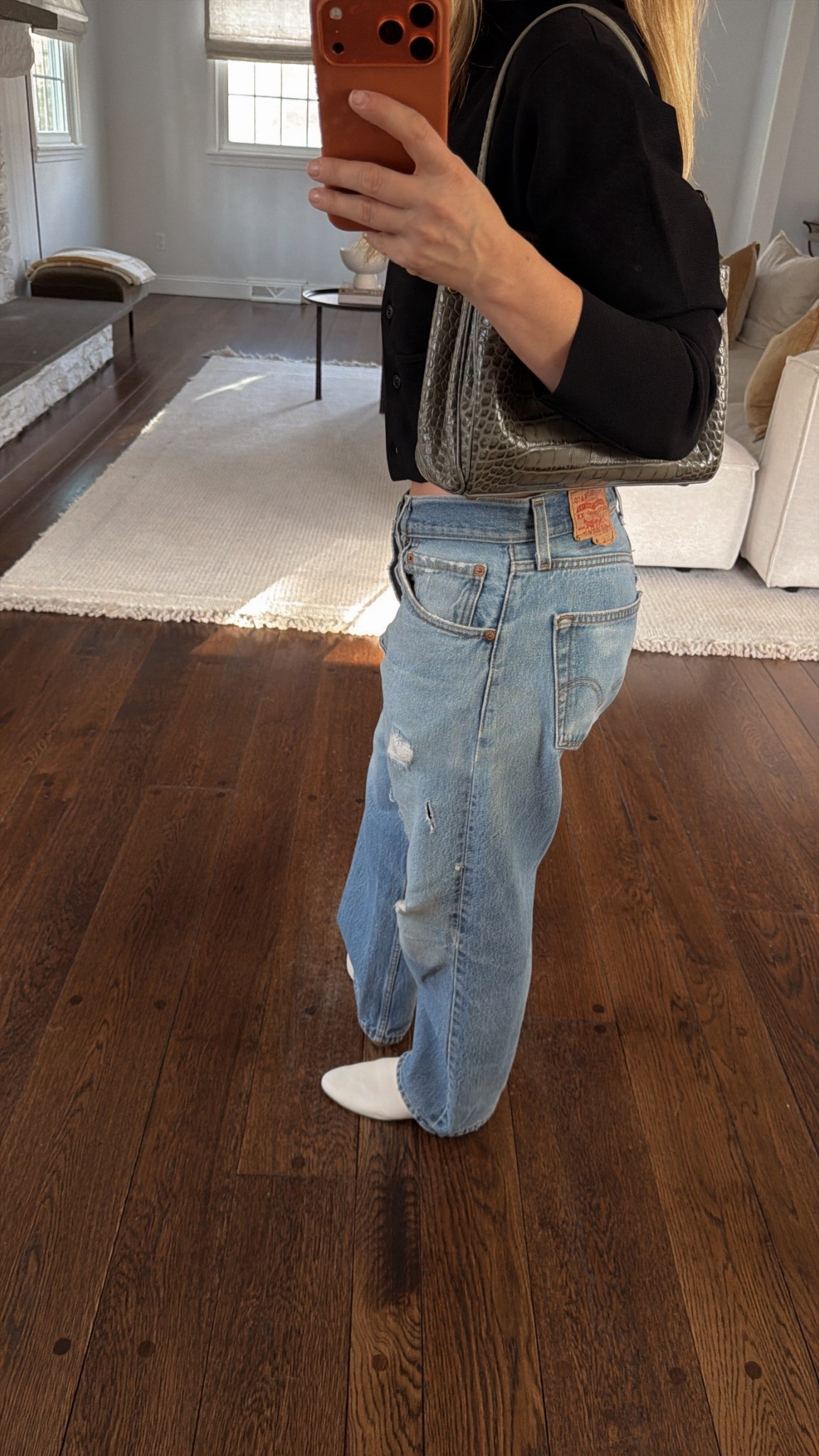 Jeans vintage Levi's 
Knit jacket Xs but wish I got small so order TTS 
Shoes TTS 