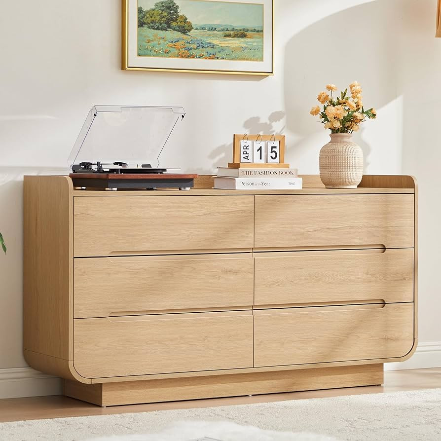 Curved 6 Drawer Dresser for Bedroom, Modern 53-Inch Chest of Drawers, Wood Storage Dresser Organi... | Amazon (US)