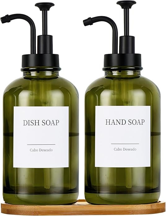 Glass Soap Dispenser with Pump, Dish and Hand Soap Dispenser for Kitchen Bathroom Set, Clear Glas... | Amazon (US)