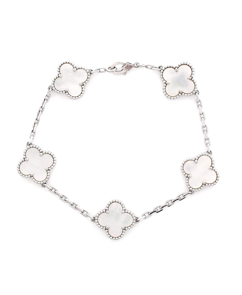 Pre-Owned Van Cleef & Arpels Vintage Alhambra 5 Motifs Bracelet 18K White Gold and Mother of Pearl | Bloomingdale's (US)