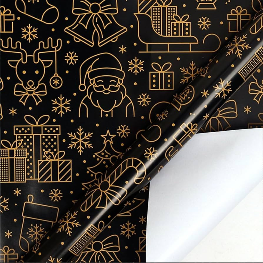 Gocecew Black Christmas Wrapping Paper Roll with Gold Snowflake Xmas Ball Ornament Pattern for Ho... | Amazon (US)