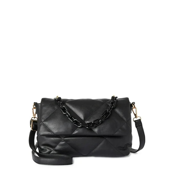 BeCool Women's Adult Quilted Crossbody Handbag Black - Walmart.com | Walmart (US)