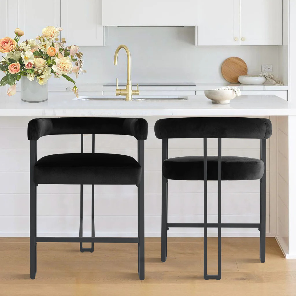 Mia 24" Modern Velvet Counter Stool with arms (Set of 2) | Pop Maison