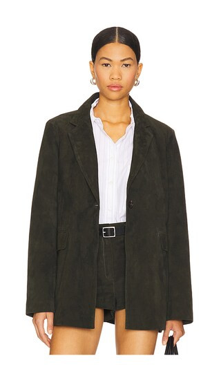 Madalena Suede Blazer in Olive Green | Revolve Clothing (Global)