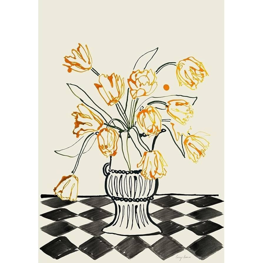 ArtDirect Orange Tulips In a Vase with Checkered Diamonds Unframed Art Print Giclee Poster by Dea... | Amazon (US)