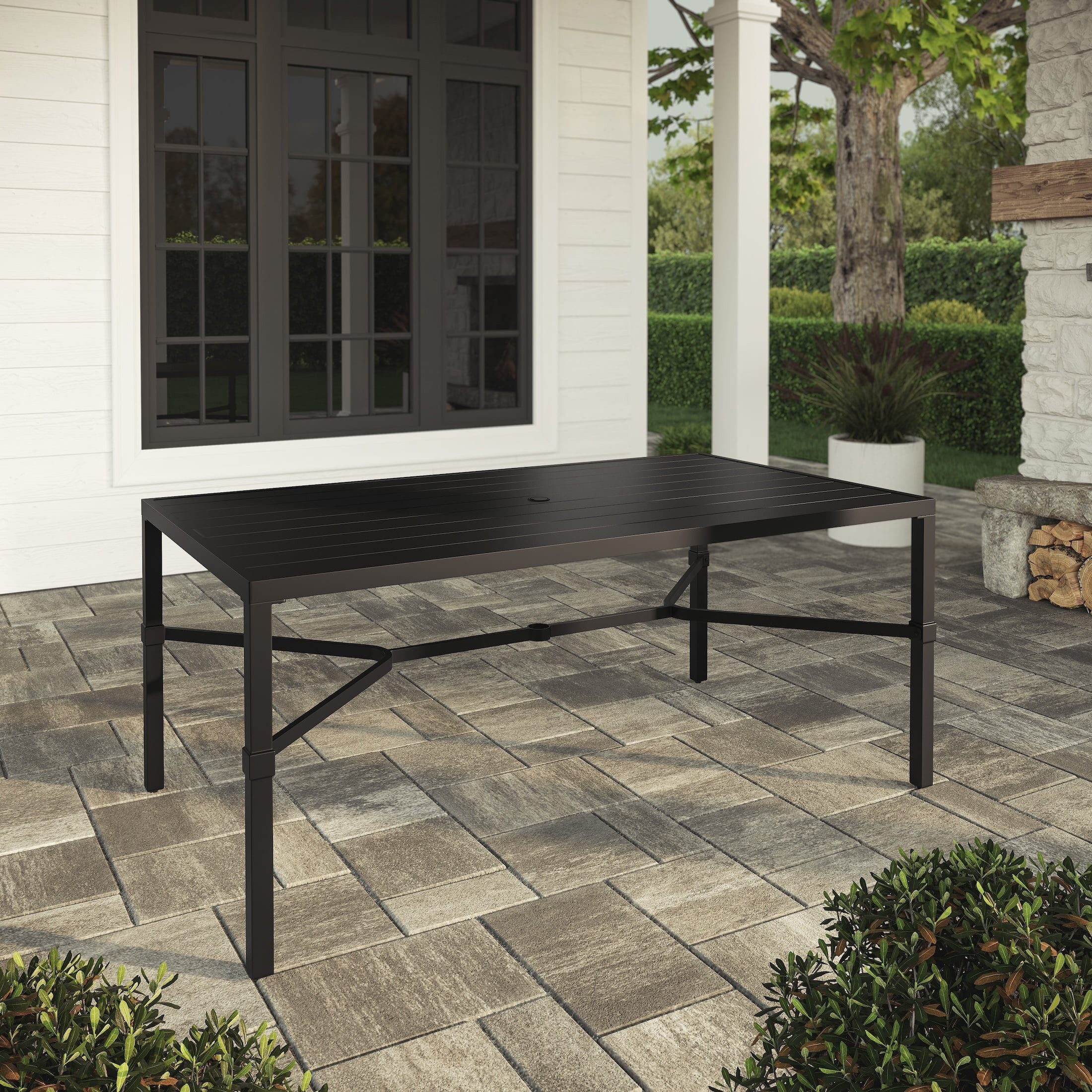 My Texas House Cambria 67" Steel Outdoor Dining Table, Black | Walmart (US)