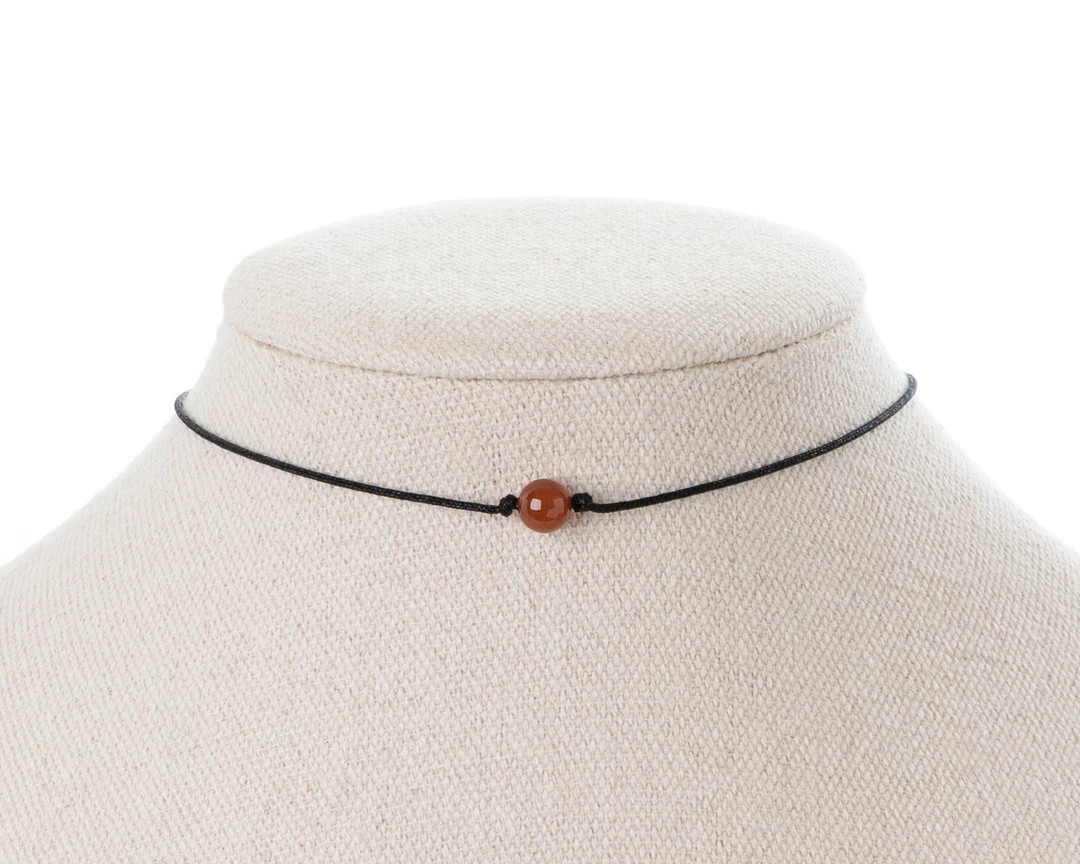 Carnelian Choker Necklace, Black Cord Choker, Single Stone Choker, Red Agate Jewelry, Healing Cry... | Etsy (US)
