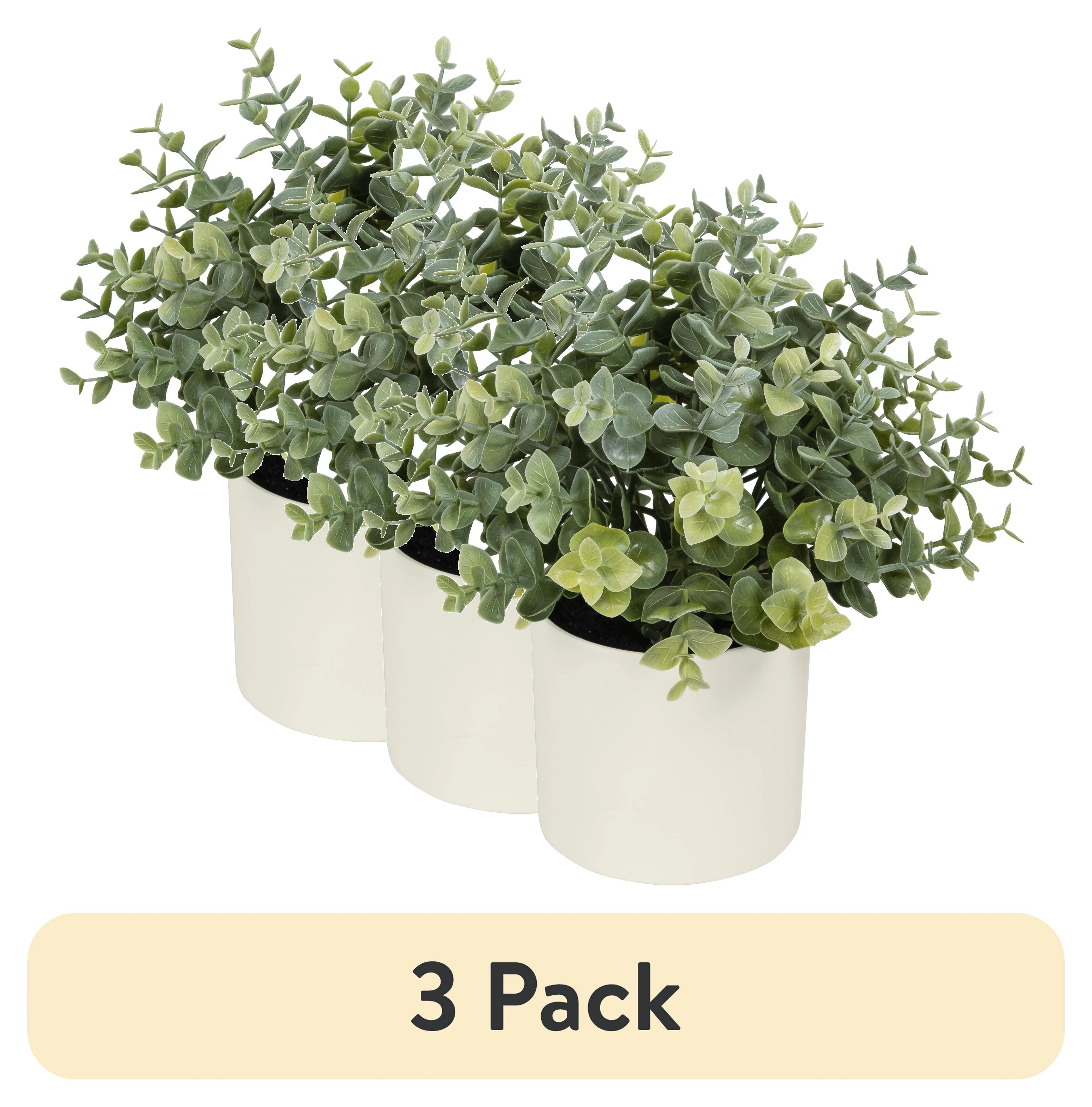 (3 pack) Mainstays 8.5" Artificial Eucalyptus Plant in Cream Pot | Walmart (US)