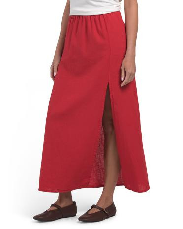 Made In Italy Linen Blend A-line Maxi Skirt With Side Split | TJ Maxx
