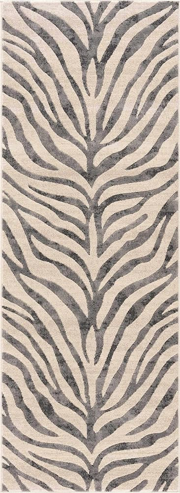 Ecorse Zebra Print Runner Rug - Black, Charcoal, Peach - 2'7" x 7'3" Runner | Amazon (US)